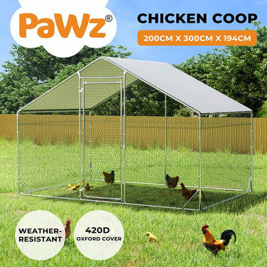 Chicken Coop Large Pet Cage, Thick Galvanized Metal Hen House with Waterproof Sun-Protective Cover